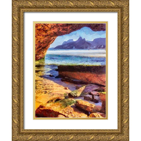Rocks in the Sea Gold Ornate Wood Framed Art Print with Double Matting by Medeiros, Celito