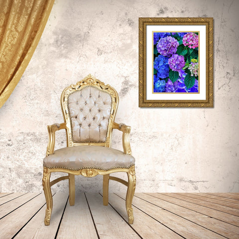 Purple Hydrangea Gold Ornate Wood Framed Art Print with Double Matting by Medeiros, Celito