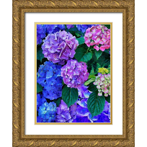 Purple Hydrangea Gold Ornate Wood Framed Art Print with Double Matting by Medeiros, Celito