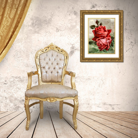 Red Roses II Gold Ornate Wood Framed Art Print with Double Matting by Medeiros, Celito