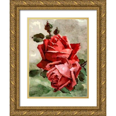 Red Roses II Gold Ornate Wood Framed Art Print with Double Matting by Medeiros, Celito