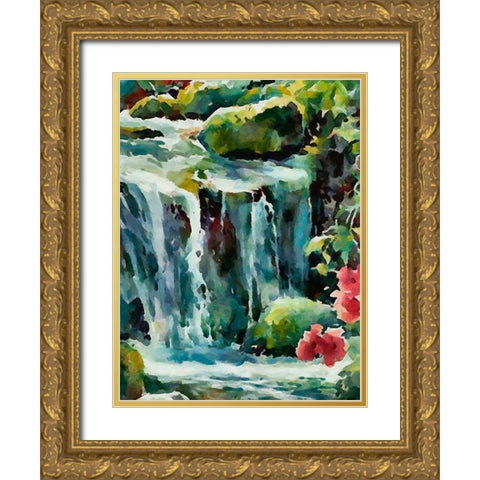 Watterfall with Rocks Gold Ornate Wood Framed Art Print with Double Matting by Medeiros, Celito
