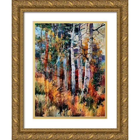 Birches Wood I Gold Ornate Wood Framed Art Print with Double Matting by Medeiros, Celito