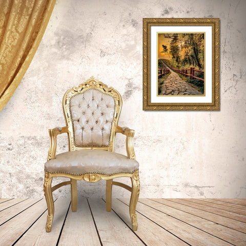 Sidewalk with Wooden Railings Gold Ornate Wood Framed Art Print with Double Matting by Medeiros, Celito