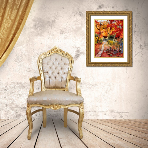 A Path into Garden Gold Ornate Wood Framed Art Print with Double Matting by Medeiros, Celito