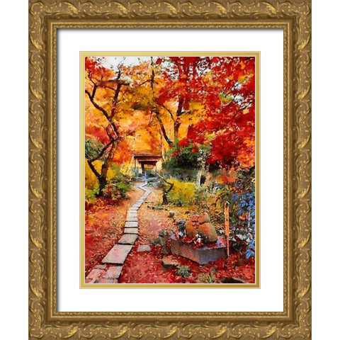 A Path into Garden Gold Ornate Wood Framed Art Print with Double Matting by Medeiros, Celito