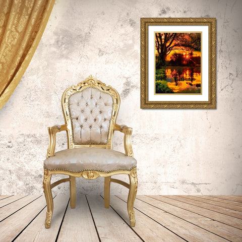 Sunset above the Lake Gold Ornate Wood Framed Art Print with Double Matting by Medeiros, Celito