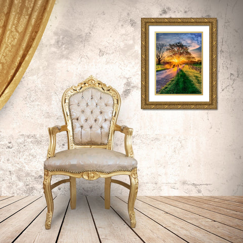 Sunset behind the Tree II Gold Ornate Wood Framed Art Print with Double Matting by Medeiros, Celito