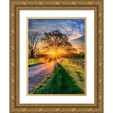 Sunset behind the Tree II Gold Ornate Wood Framed Art Print with Double Matting by Medeiros, Celito