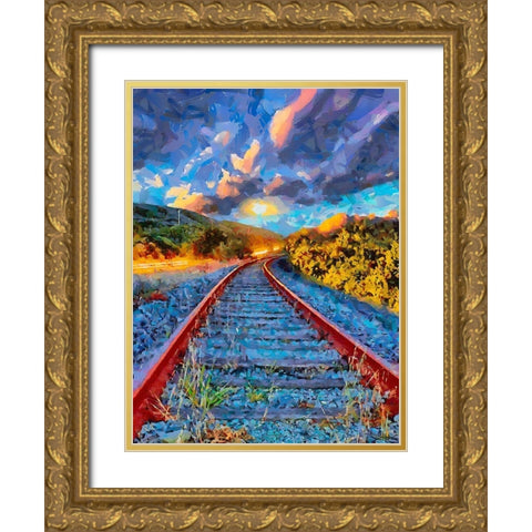 Railway Tracks II Gold Ornate Wood Framed Art Print with Double Matting by Medeiros, Celito