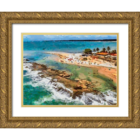 A Tropical Beach Gold Ornate Wood Framed Art Print with Double Matting by Medeiros, Celito