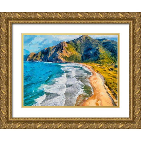 Beach by the Azure Sea II Gold Ornate Wood Framed Art Print with Double Matting by Medeiros, Celito