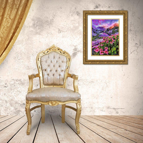 Landscape with Pink Flowers I Gold Ornate Wood Framed Art Print with Double Matting by Medeiros, Celito