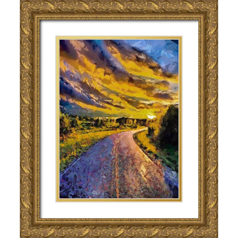 Sunset Road I Gold Ornate Wood Framed Art Print with Double Matting by Medeiros, Celito