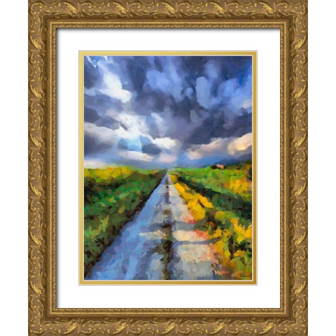 The Road with Clouds Gold Ornate Wood Framed Art Print with Double Matting by Medeiros, Celito