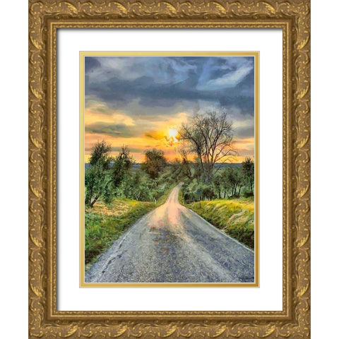 Sunset Road II Gold Ornate Wood Framed Art Print with Double Matting by Medeiros, Celito