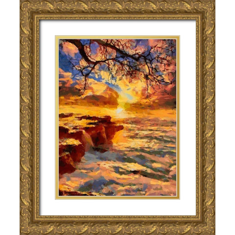 Cliff above the Sea Gold Ornate Wood Framed Art Print with Double Matting by Medeiros, Celito