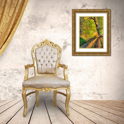 Old Tree by the Road Gold Ornate Wood Framed Art Print with Double Matting by Medeiros, Celito