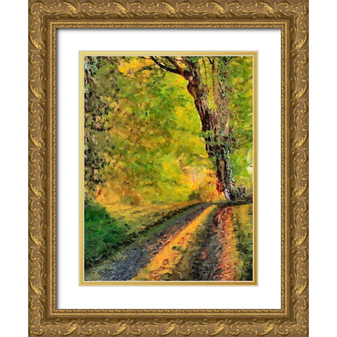 Old Tree by the Road Gold Ornate Wood Framed Art Print with Double Matting by Medeiros, Celito
