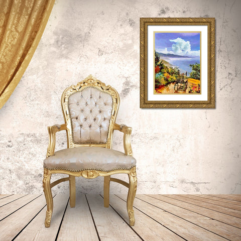 Armchair on the Terrace Gold Ornate Wood Framed Art Print with Double Matting by Medeiros, Celito