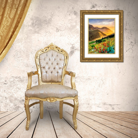 Meadow in the Mountains Gold Ornate Wood Framed Art Print with Double Matting by Medeiros, Celito