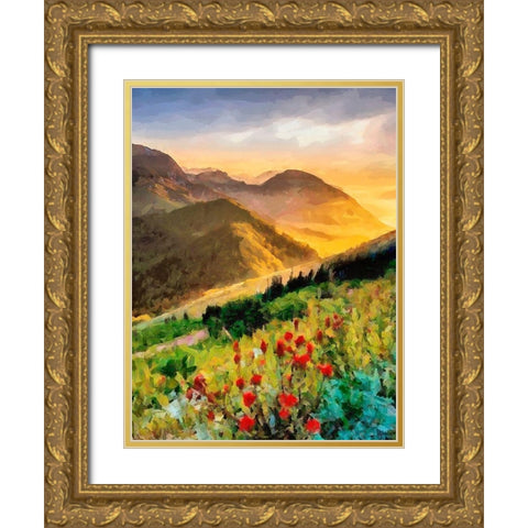 Meadow in the Mountains Gold Ornate Wood Framed Art Print with Double Matting by Medeiros, Celito
