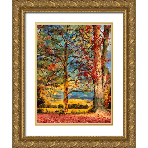 Oak in autumn Gold Ornate Wood Framed Art Print with Double Matting by Medeiros, Celito