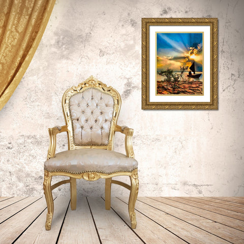Fisherman in the Evening Gold Ornate Wood Framed Art Print with Double Matting by Medeiros, Celito