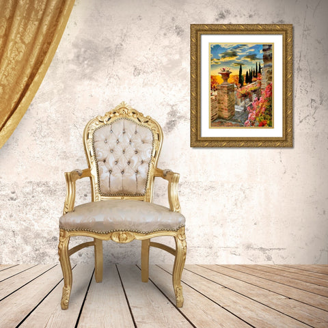 A Terrace in Tuscany Gold Ornate Wood Framed Art Print with Double Matting by Medeiros, Celito