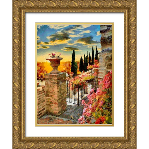 A Terrace in Tuscany Gold Ornate Wood Framed Art Print with Double Matting by Medeiros, Celito