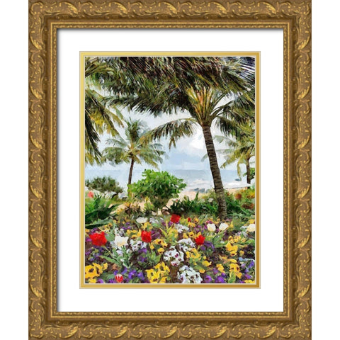Flowers on the Palm Beach Gold Ornate Wood Framed Art Print with Double Matting by Medeiros, Celito