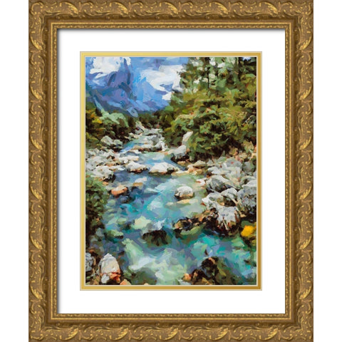 Stream in the Mountains I Gold Ornate Wood Framed Art Print with Double Matting by Medeiros, Celito