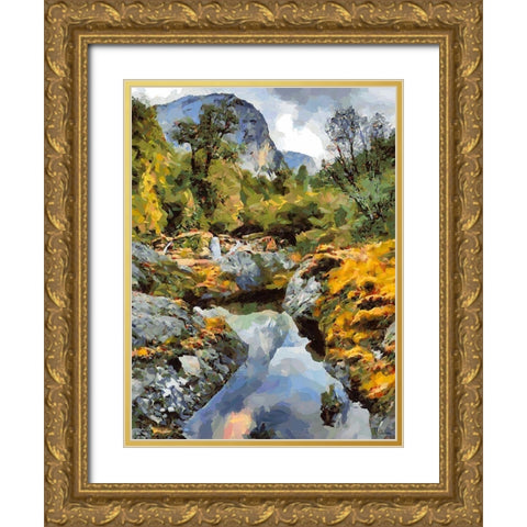 Stream in the Mountains II Gold Ornate Wood Framed Art Print with Double Matting by Medeiros, Celito