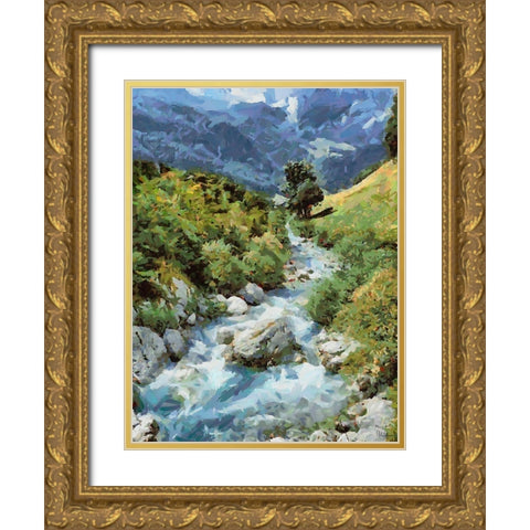 Stream in the Mountains III Gold Ornate Wood Framed Art Print with Double Matting by Medeiros, Celito