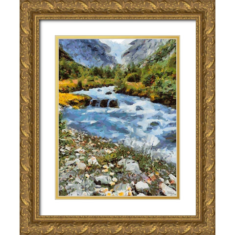 Stream in the Mountains V Gold Ornate Wood Framed Art Print with Double Matting by Medeiros, Celito