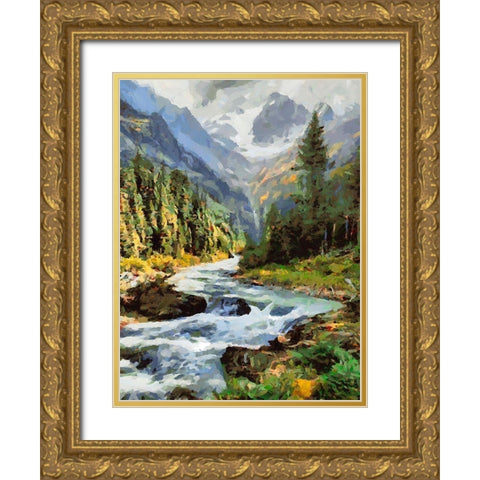 Stream in the Mountains VI Gold Ornate Wood Framed Art Print with Double Matting by Medeiros, Celito