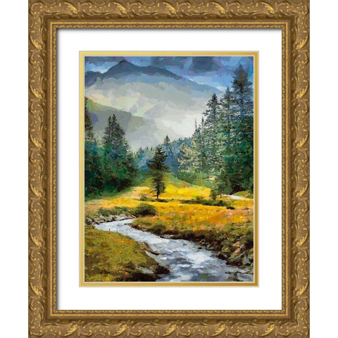 Stream in the Mountains VII Gold Ornate Wood Framed Art Print with Double Matting by Medeiros, Celito
