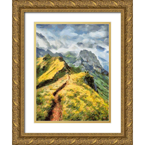 Path in the Mountains Gold Ornate Wood Framed Art Print with Double Matting by Medeiros, Celito