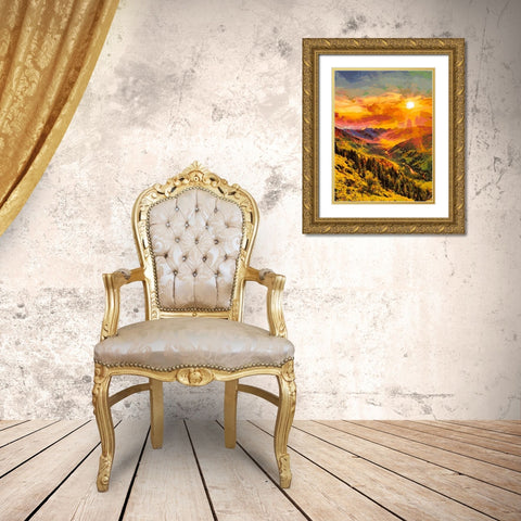 Sunset in the Mountains I Gold Ornate Wood Framed Art Print with Double Matting by Medeiros, Celito