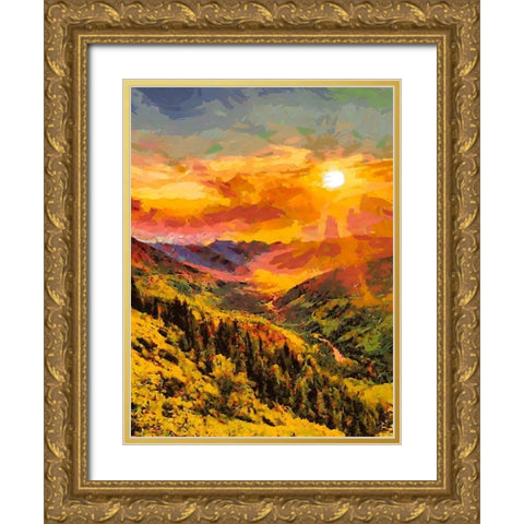 Sunset in the Mountains I Gold Ornate Wood Framed Art Print with Double Matting by Medeiros, Celito