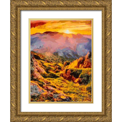 Sunset in the Mountains II Gold Ornate Wood Framed Art Print with Double Matting by Medeiros, Celito