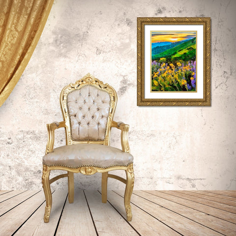 Mountains Meadow II Gold Ornate Wood Framed Art Print with Double Matting by Medeiros, Celito