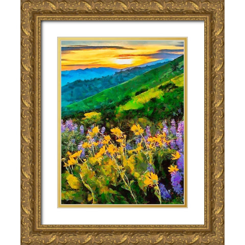 Mountains Meadow II Gold Ornate Wood Framed Art Print with Double Matting by Medeiros, Celito