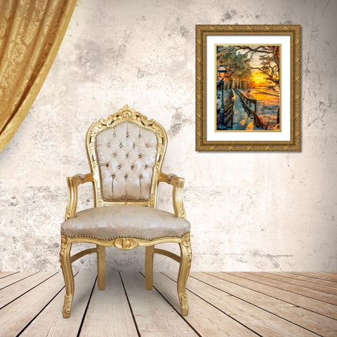 Sunset in Winter Gold Ornate Wood Framed Art Print with Double Matting by Medeiros, Celito