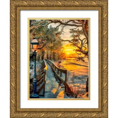 Sunset in Winter Gold Ornate Wood Framed Art Print with Double Matting by Medeiros, Celito