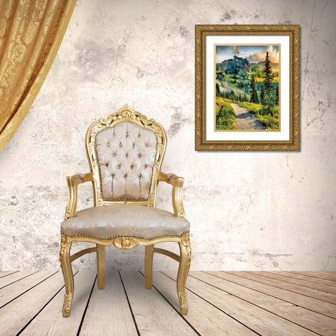 Path in the Mountains Gold Ornate Wood Framed Art Print with Double Matting by Medeiros, Celito