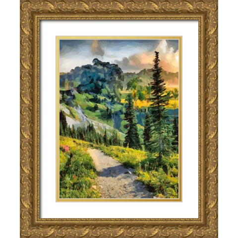Path in the Mountains Gold Ornate Wood Framed Art Print with Double Matting by Medeiros, Celito