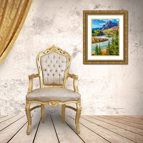 River in the Mountains Gold Ornate Wood Framed Art Print with Double Matting by Medeiros, Celito