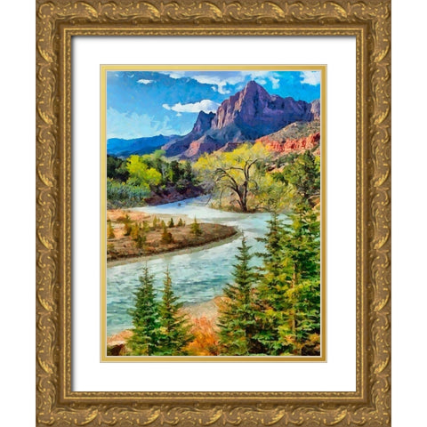 River in the Mountains Gold Ornate Wood Framed Art Print with Double Matting by Medeiros, Celito