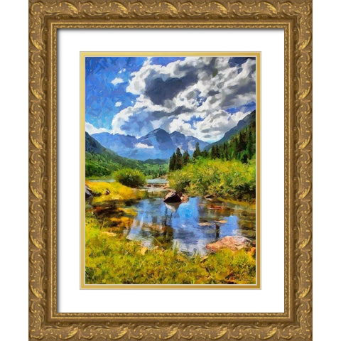 River in the Mountains II Gold Ornate Wood Framed Art Print with Double Matting by Medeiros, Celito